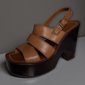 Veronica Beard Peony Leather Platform Sandal Tan Brown